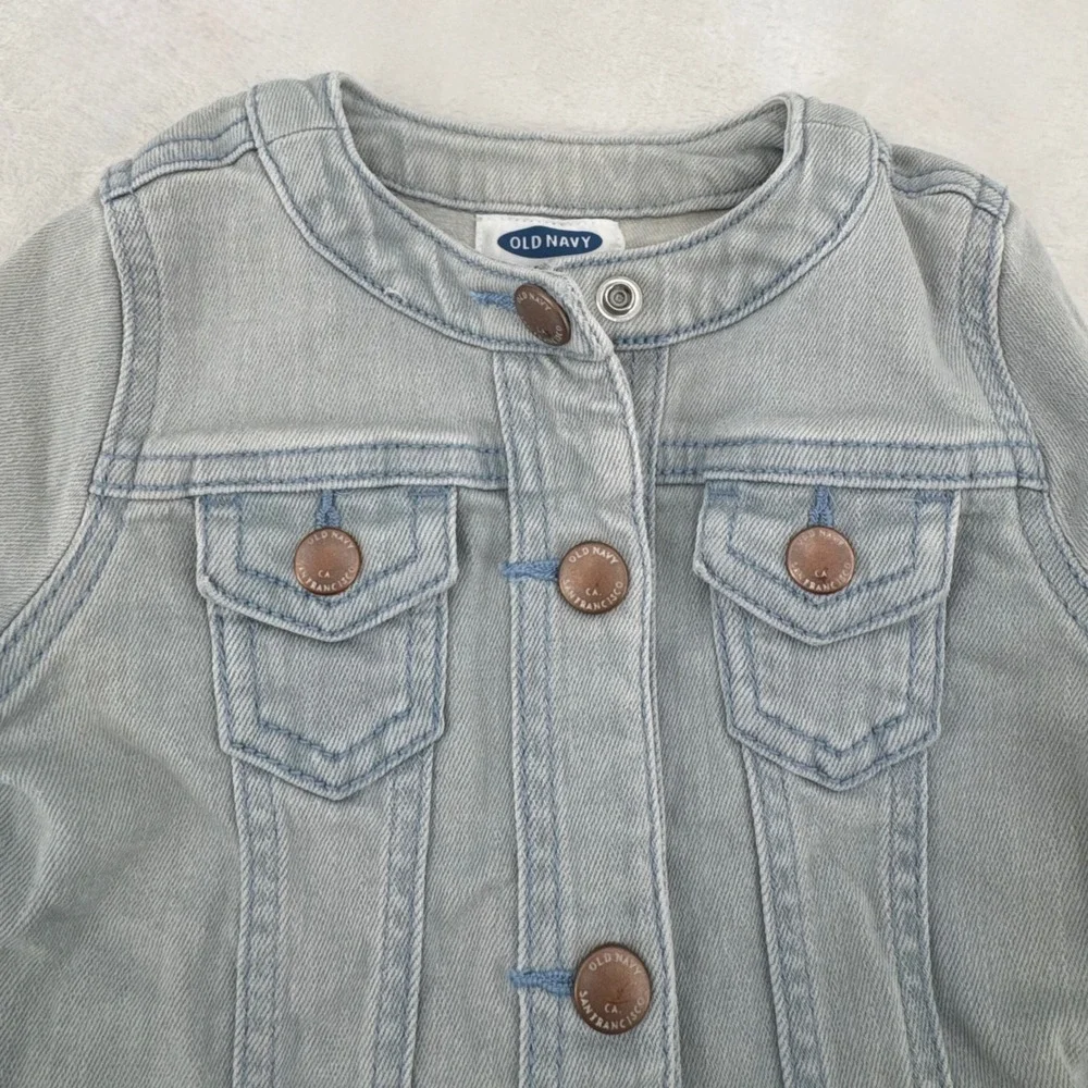 Old Navy Baby Denim Jacket Size 6-12M Light Wash Collarless Button Up Soft Denim